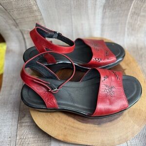 Dansko Cherry Red Sandals with Floral Design